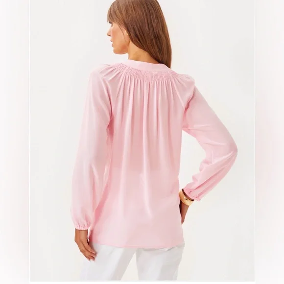 LILLY PULITZER Elsa Silk Top Light Pink Size Large - Picture 2 of 16